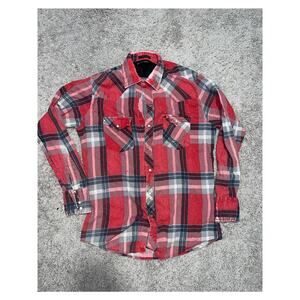 Vintage Authentic Western Youngoods plaid snap button western shirt sz M